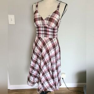 Signature by Sangria Red White & Brown Plaid Sleeveless Midi Sundress